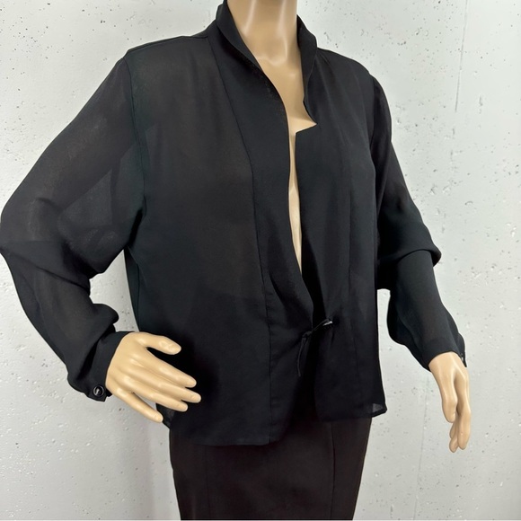 Jila Women’s size Medium Black Sheer Kimono Tie Front Jacket - Picture 2 of 13